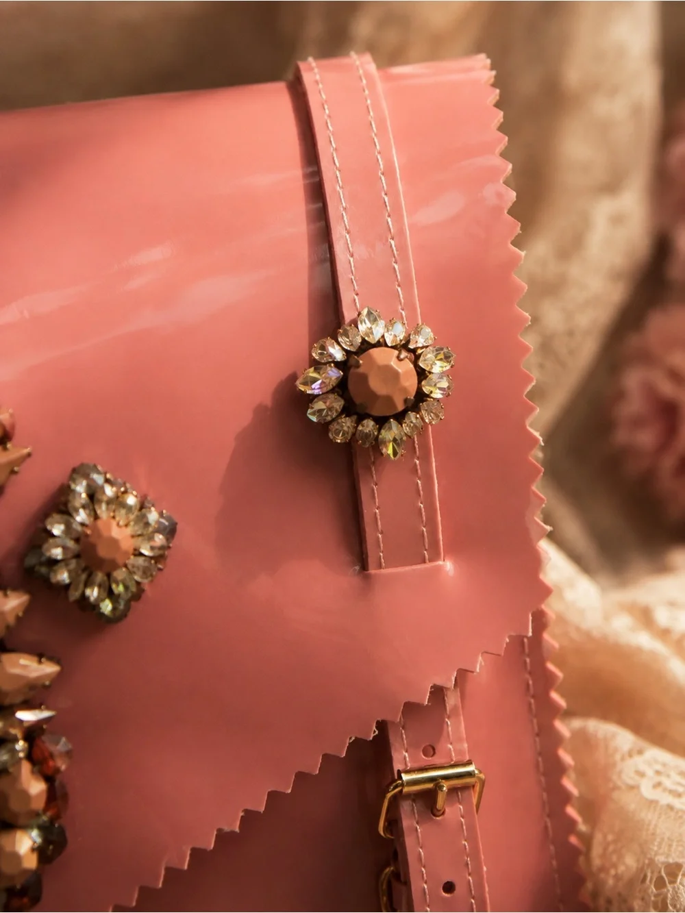 Pink Embellished Jeweled Statement Satchel Bag - Brand new